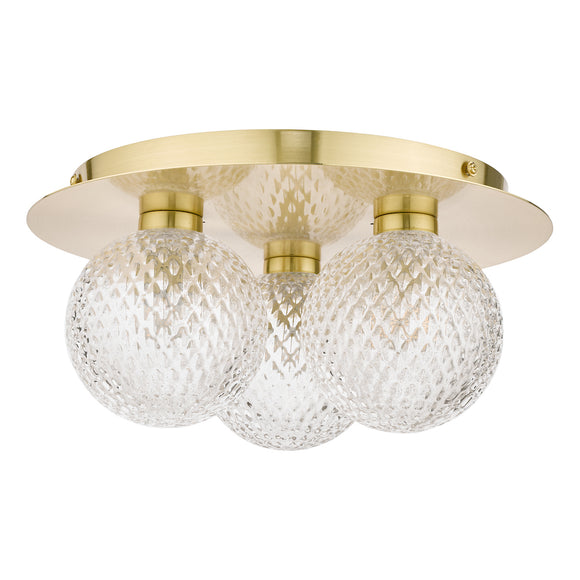 3 Light Flush Bathroom Light Glass Satin Brass IP44 (0183PRA6112Q)