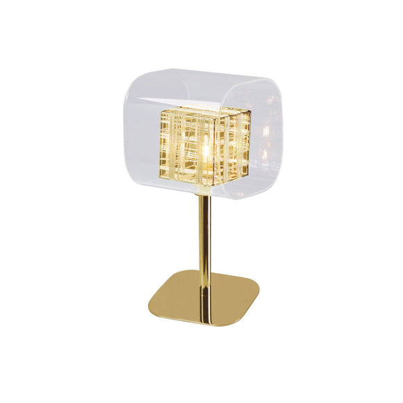 Glass/Weaved Wire Cube Gold Table Light (0268AVI01TLG)