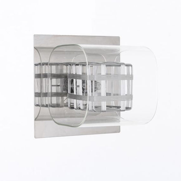 Glass/Weaved Wire Cube Chrome Wall Light (0268AVI01WBCH)