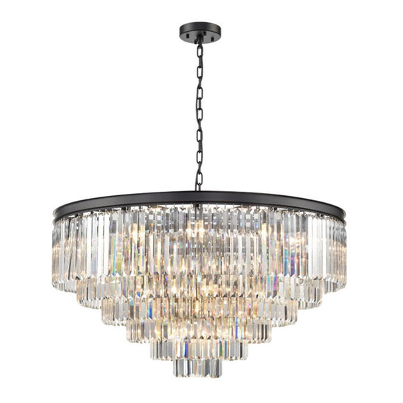30 Light Tiered Chandelier in Matt Black and crystals 100cm diameter  (0194PERDB30)