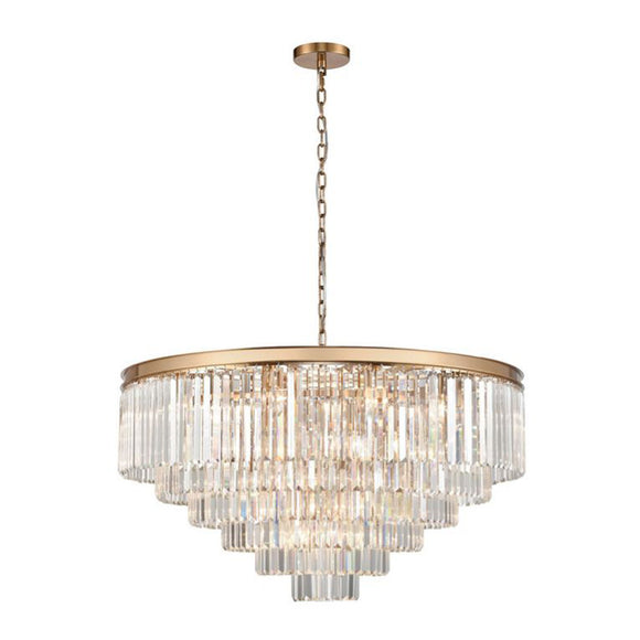 30 Light Tiered Chandelier in Brushed Brass and crystals 100cm diameter  (0194PERDG30)
