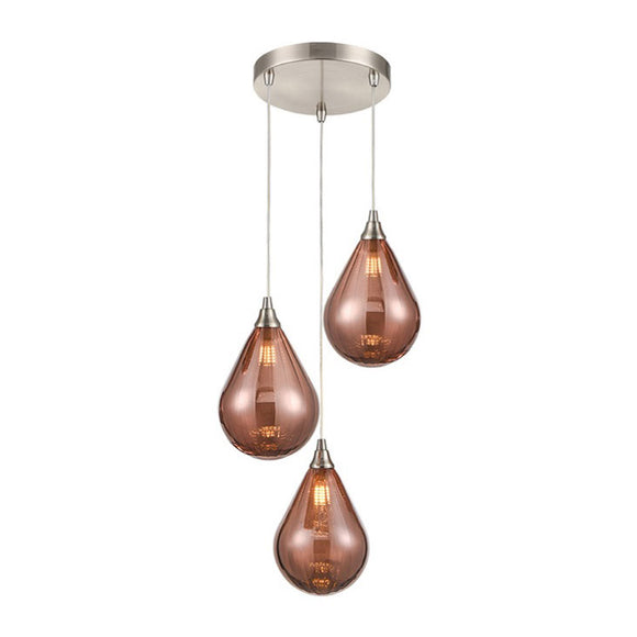 3 Light Cluster Satin Nickel with Copper glass  (0194PERC3357)