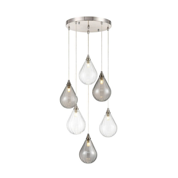 6 Light Cluster Satin Nickel with Clear and Smoked glass (0194PERC6CS)