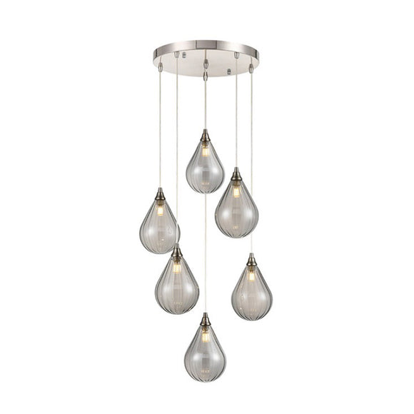 6 Light Cluster Satin Nickel with Smoked glass  (0194PERC6355)