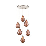 6 Light Cluster Satin Nickel with Copper glass  (0194PERC6357)