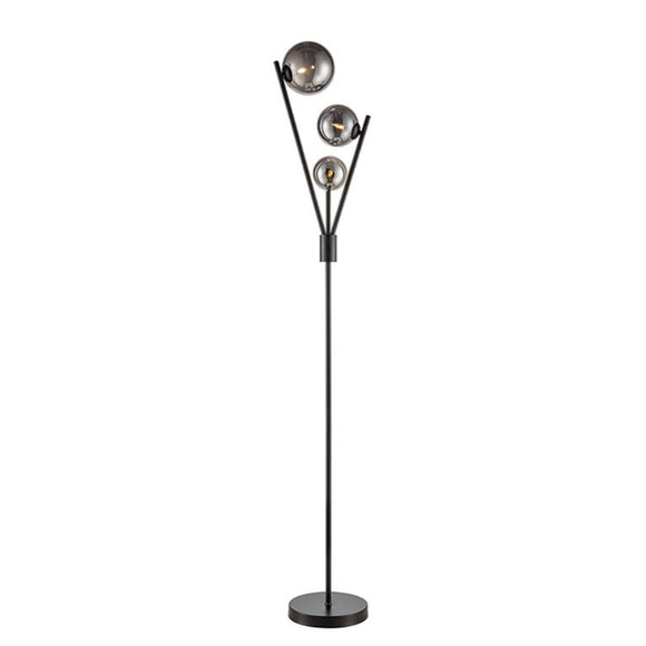 3 Light Standard Lamp, matt black, smoke-coloured glass (0194PROSL257)