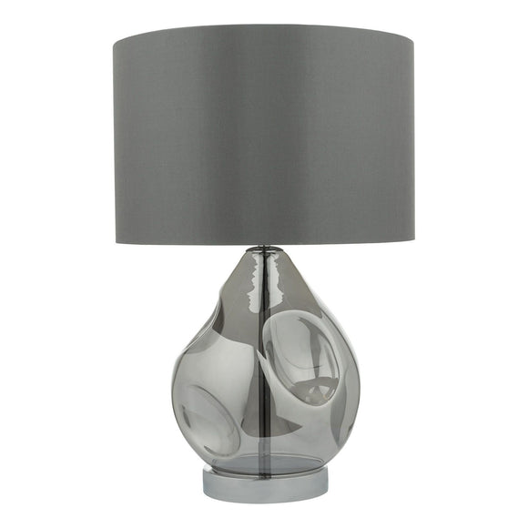 Mouth Blown Smoked Grey Glass Table lamp complete With Charcoal Grey Shade (0183QUI4210)