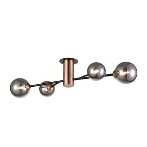 4 Light Copper Flush Fitting with Smoke-coloured Glass  (0194SOLFL24424)
