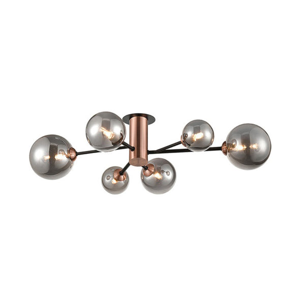 6 Light Copper Flush Fitting with Smoke-coloured Glass  (0194SOLFL24426)