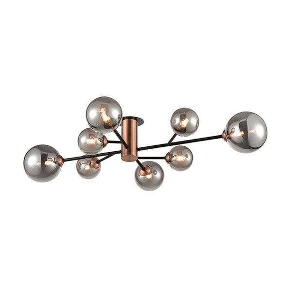 8 Light Copper Flush Fitting with Smoke-coloured Glass  (0194SOLFL24428)