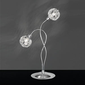 Chrome finish 2 light table lamp with small mesh globes inset with crystal glass discs. (0194THORTL967)
