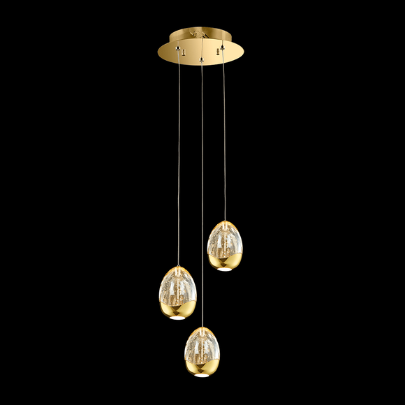3 Light LED Adjustable Pendant in Gold and Clear Glass (1476TERMD1300)