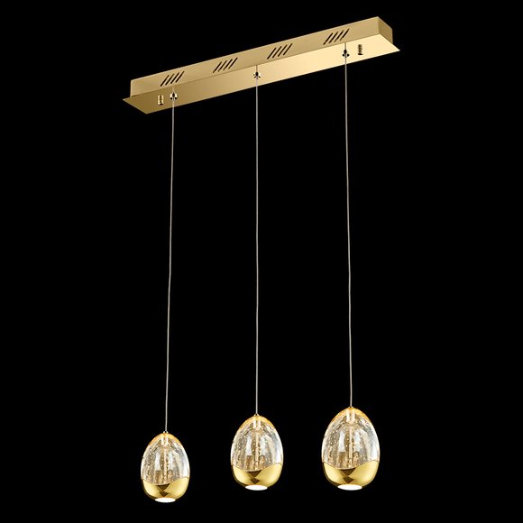 3 Light LED Ceiling Bar Pendant in Gold and Clear Glass (1476TERMD1300)