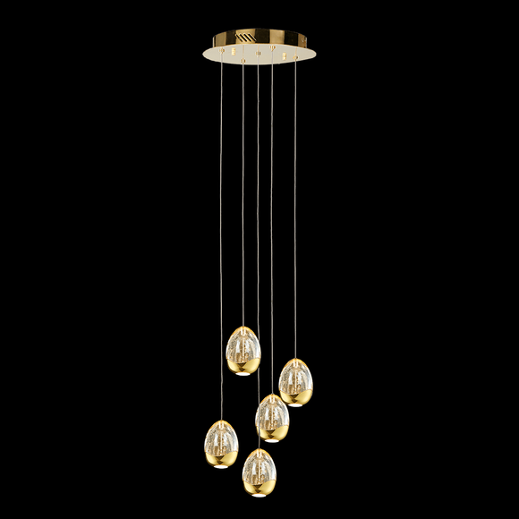5 Light LED Adjustable Pendant in Gold and Clear Glass (1476TERMD1300)