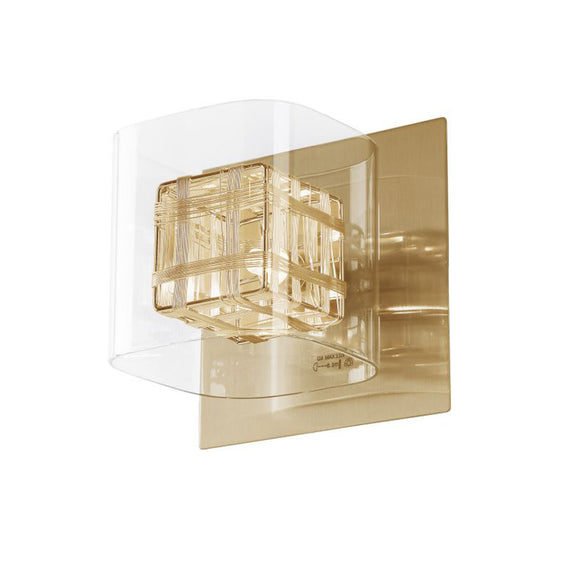 Glass/Weaved Wire Cube Gold Wall Light (0268AVI01WBG)