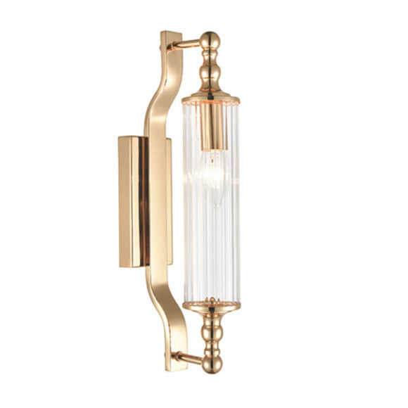 1 light Bathroom Wall Bracket in Gold with Clear Ribbed Glass IP44 (0194RIBWB134)