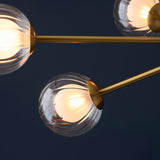 9 Light Satin Brass Pendant with Clear Ribbed/Frosted Glass (071196690)