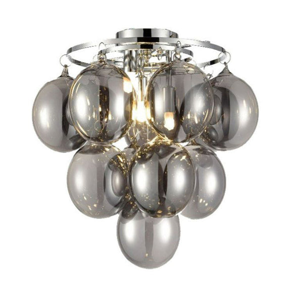 3 Light Flush Ceiling Fitting in Chrome with Smoked Glasses (0194BUB24583)