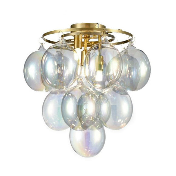 3 Light Flush Ceiling Fitting in Brushed Brass with Iridescent Glasses (0194BUB24593)