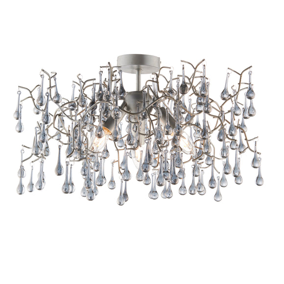 Aged silver branch semi-flush with glass droplets (0711BRA90302)
