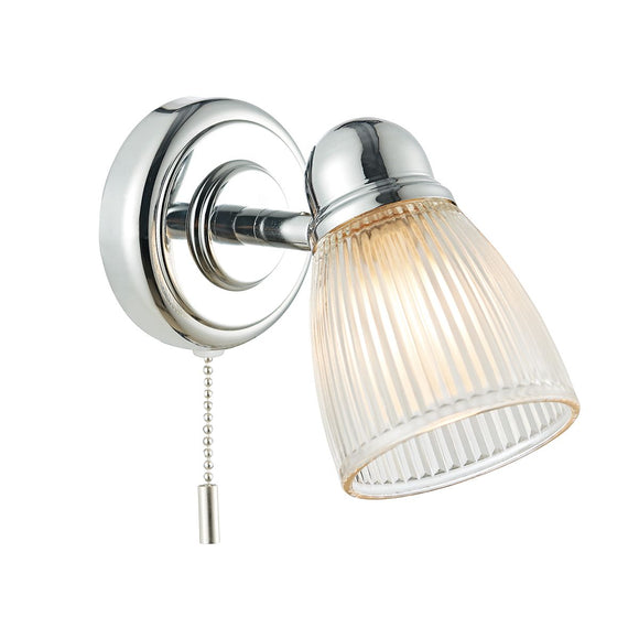 1 Light Bathroom switched wall light Polished Chrome Clear Ribbed Glass IP44 (0183CED0738)