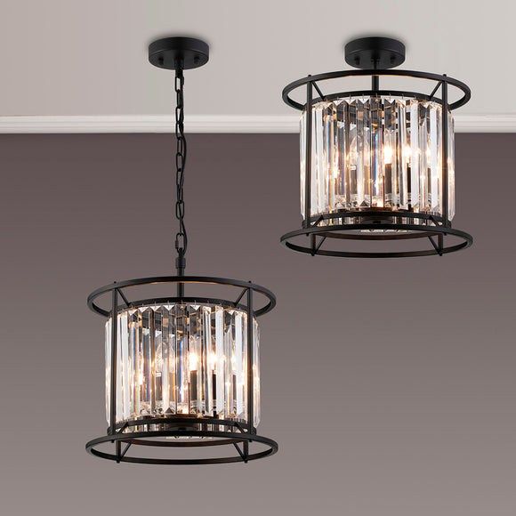3 Light Dual Pendant in Satin Black with Clear Crystals (1230CHA79B)