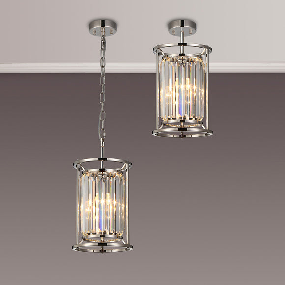 1 Light Dual Pendant in Polished Nickel with Clear Crystals (1230CHA80A)