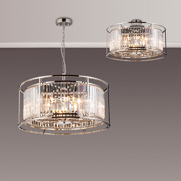 8 Light Dual Pendant in Polished Nickel with Clear Crystals (1230CHA80D)