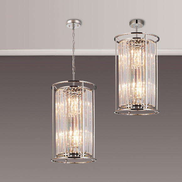 6 Light 2 Tier Pendant in Polished Nickel with Clear Crystals (1230CHA80E)