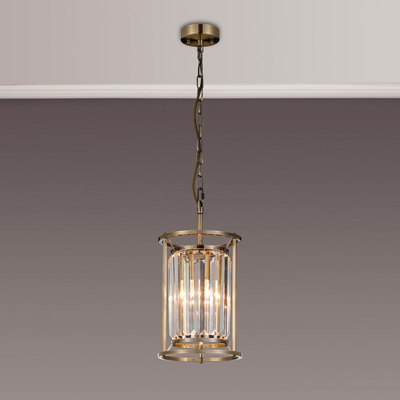 1 Light Dual Pendant in Antique Brass with Clear Crystals (1230CHA81A)