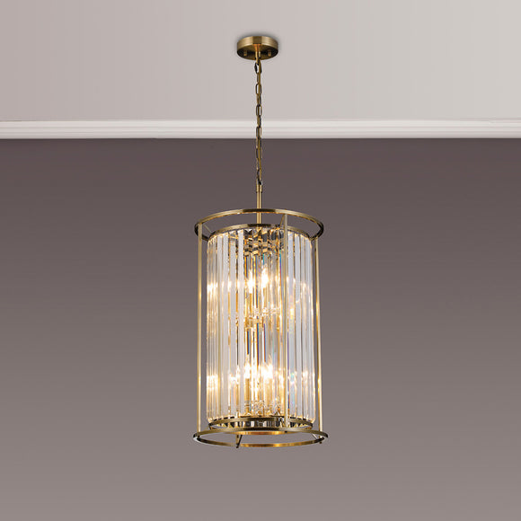 6 Light 2 Tier Pendant in Antique Brass with Clear Crystals (1230CHA81E)