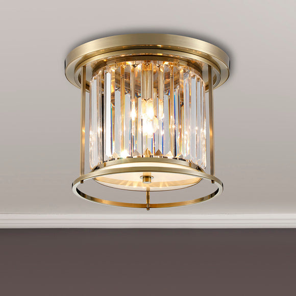 3 Light Flush in Antique Brass with Clear Crystals (1230CHA81G)