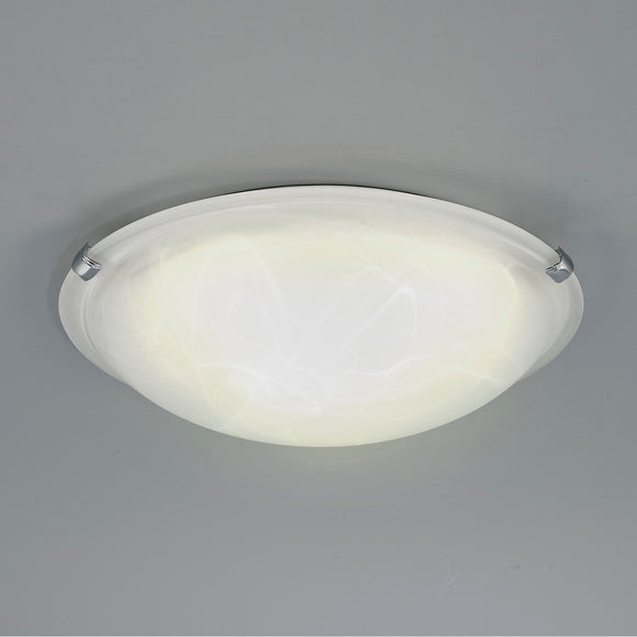 2 light Flush Fitting 30 cm diameter Frosted Alabaster Glass with Black and Gold details (1230CLED0392)