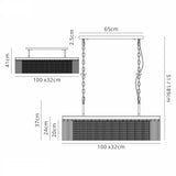 11 Light Rectangular Pendant - Brown Oxide with Clear Glass Pieces and Crystal Buttons (1230LON104A)