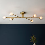 6 Light Satin Brass Semi Flush with Clear Ribbed/Frosted Glass (071196689)