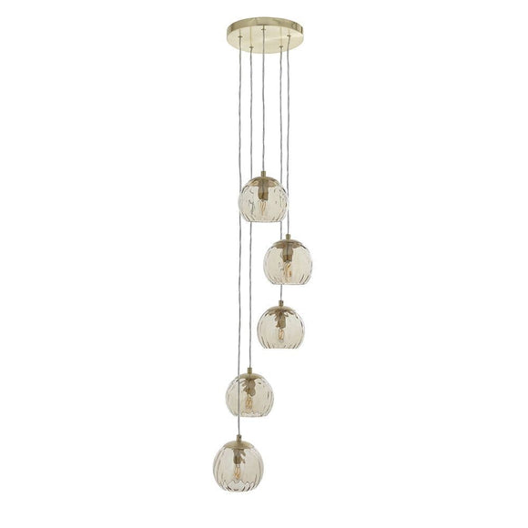 Modern Classic Styling 5 Light Cluster in Satin Brushed Gold with Champagne Glass (0711DIM91972)