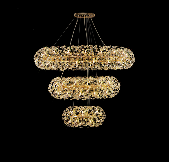 3 Tier Pendant 74 Light G9 French Gold/Crystal - Item Weight: 37.6kg (1230FIE101B)
