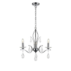 3 Light Chandelier in Polished Chrome with crystal glass droplets (0194WILFL24033)