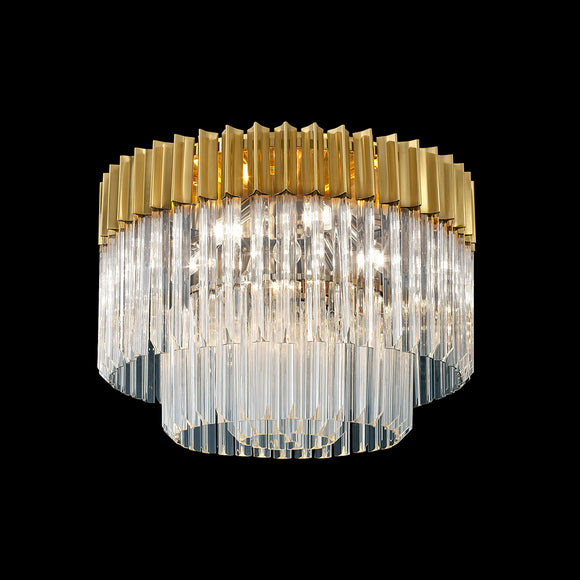 7 Light Flush Ceiling Light in Brass finish with Clear Sculpted Glass (1230GEN32A)