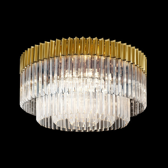 12 Light Flush Ceiling Light in Brass finish with Clear Sculpted Glass (1230GEN32B)