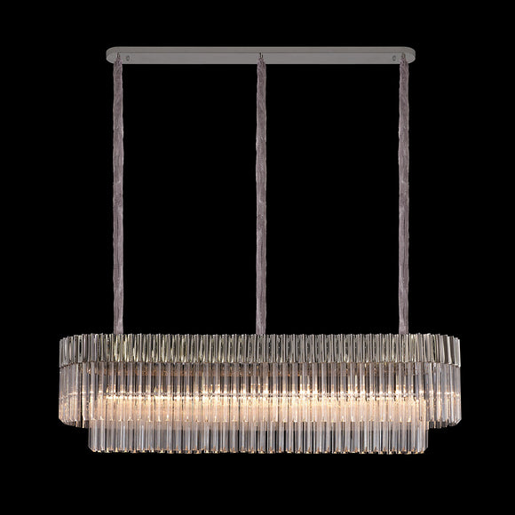 7 Light Rectangle Pendant in Polished Nickel finish with Clear Sculpted Glass (1230KOL38A)