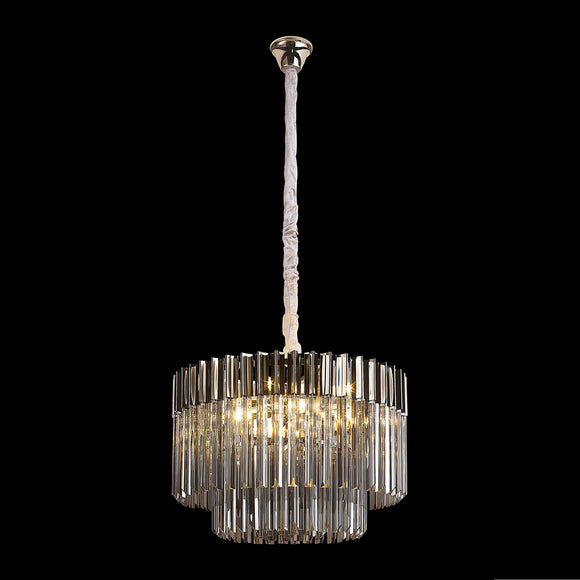 8 Light Ceiling Pendant in Polished Nickel finish with Smoked Sculpted Glass (1230GEN65G)