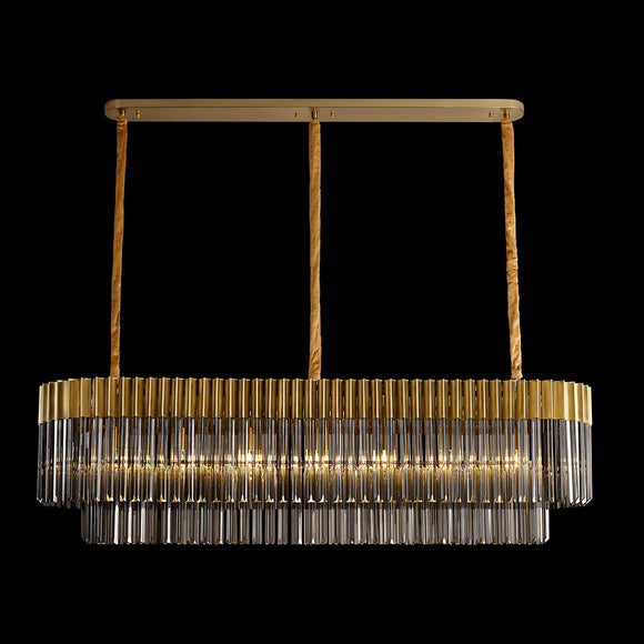 7 Light Rectangle Pendant in Brass finish with Smoked Sculpted Glass (1230GEN59A)