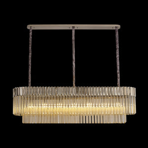 7 Light Rectangle Pendant in Polished Nickel finish with Cognac Sculpted Glass (1230KOL59F)