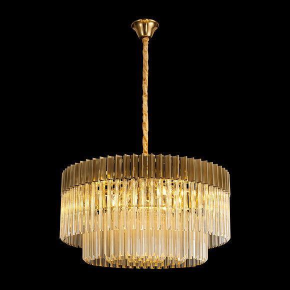 12 Light Ceiling Pendant in Brass finish with Cognac Sculpted Glass (1230GEN60A)