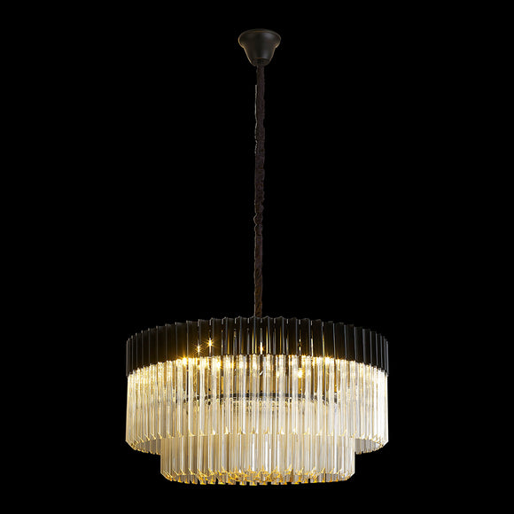 12 Light Ceiling Pendant in Matt Black finish with Cognac Sculpted Glass (1230GEN60D)