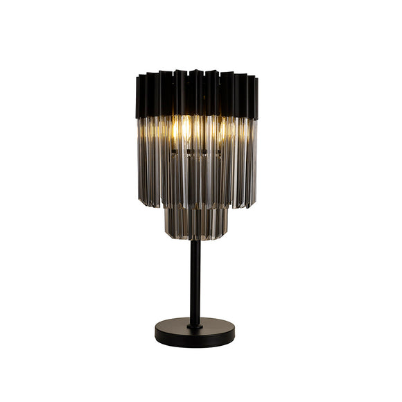 3 Light Table Lamp in Matt Black finish with Smoked Sculpted Glass (1230GEN66E)