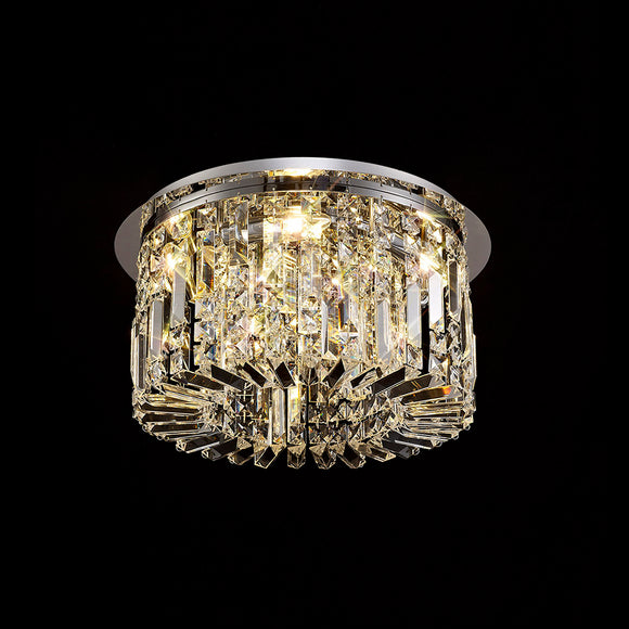 45cm Round Flush Chandelier, 5 Light E14, Polished Chrome/Crystal (1230HAL68A)