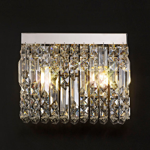 29x13cm Rectangular Small Wall Lamp, 2 Light E14, Polished Chrome/Crystal (1230HAL67B)