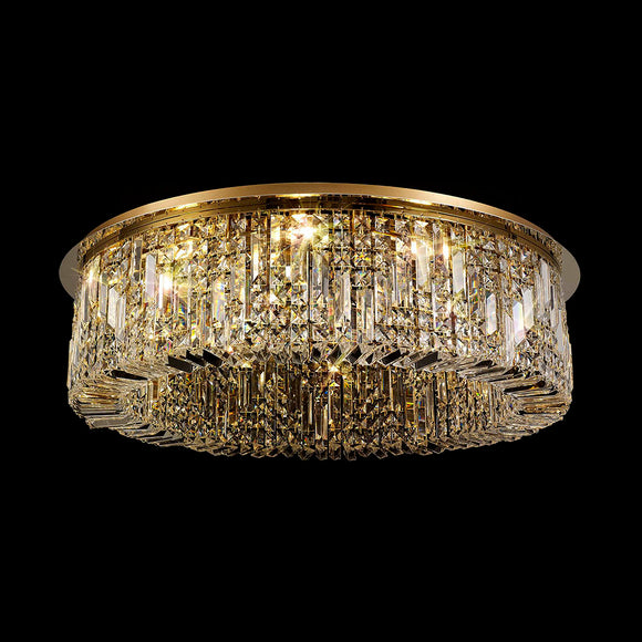 85cm Round Flush Chandelier, 12 Light E14, Gold/Crystal (1230HAL71C)